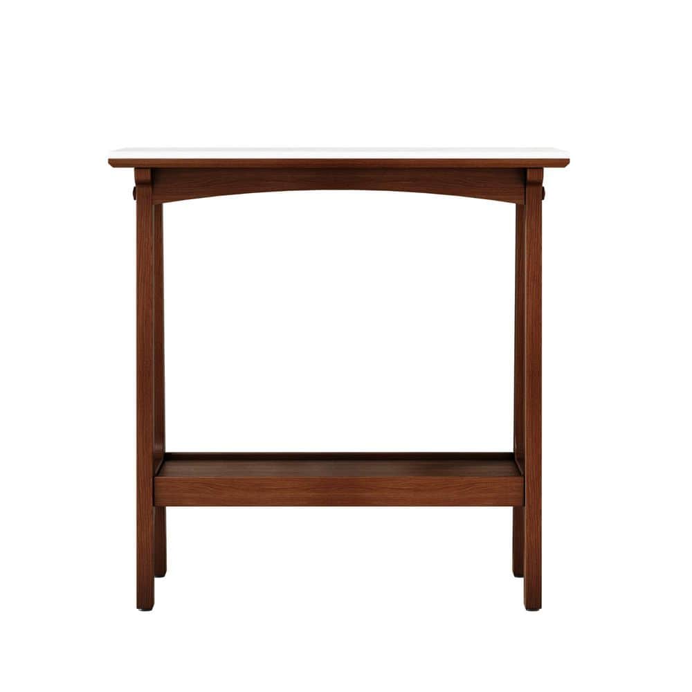 Josiah Retro 23.54 in. Walnut Rectangle Stone End Table with Storage Shelf - thumbnail 3