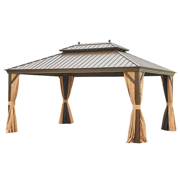 Details about   Gazebo 12' x 12' Pool Patio Sun Shelter Steel Roof with Mosquito Netting TAUPE