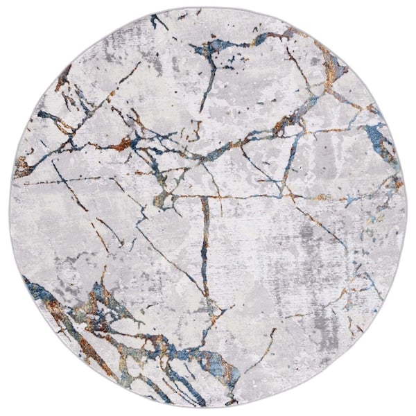 SAFAVIEH Amelia Blue 7 ft. x 7 ft. Abstract Distressed Striped Round Area Rug