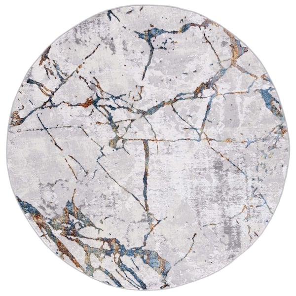 SAFAVIEH Amelia Gray/Blue Gold 3 ft. x 3 ft. Abstract Distressed Round Area Rug
