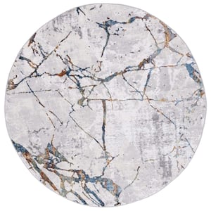 Amelia Gray/Blue Gold 5 ft. x 5 ft. Abstract Distressed Round Area Rug