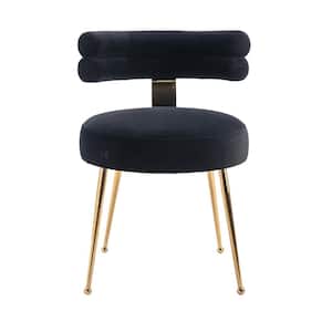 Modern Black Round Velvet Upholstered Dining Chairs with Golden Metal Legs for Dining Room Living Room (Set of 2)