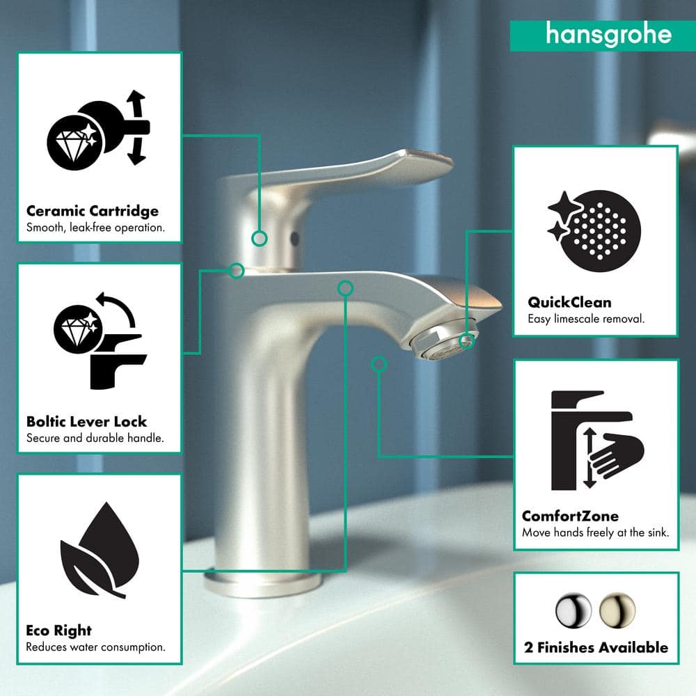 Brushed Nickel Modern Single Hole Bathroom Faucet