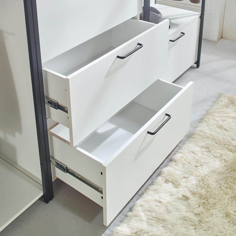 Fiona 96 in. White and Black Freestanding Closet System with Drawers