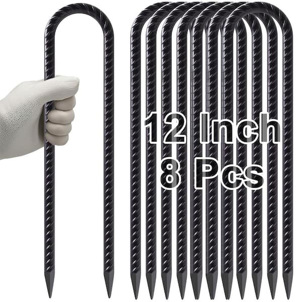5/16 in. x 12 in. Black Heavy Duty Rebar Stake, U Metal Spike for Fence, Concrete Timber, Garden Plant, 8-Piece