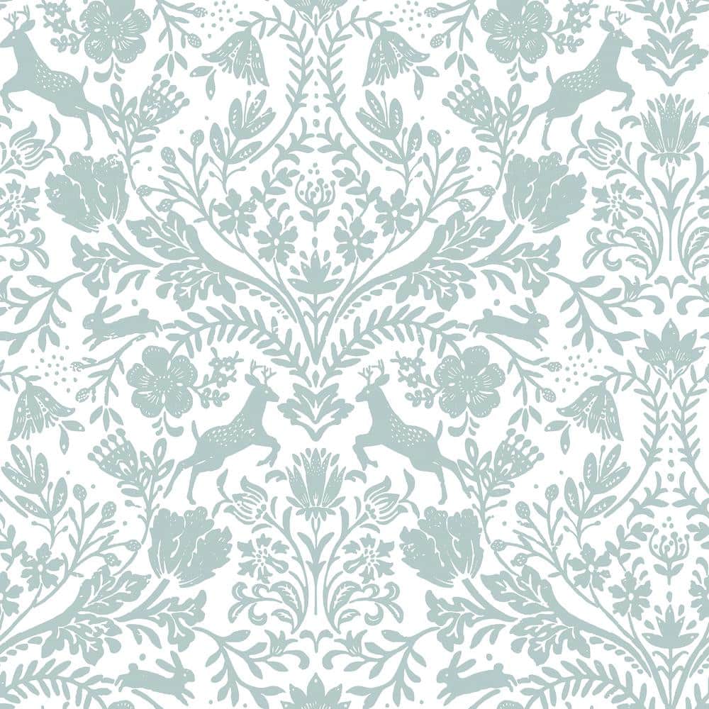 Aqua and White Damask Pre-Pasted Washable Wallpaper