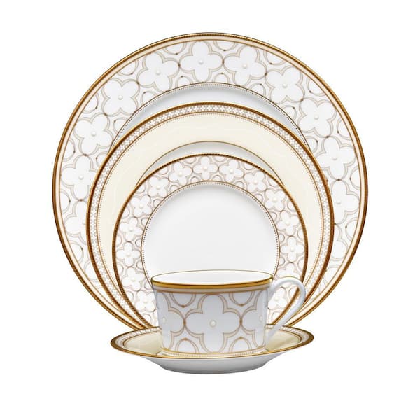 Trefolio Gold 5-Piece (White) Bone China Place Setting, Service for 1