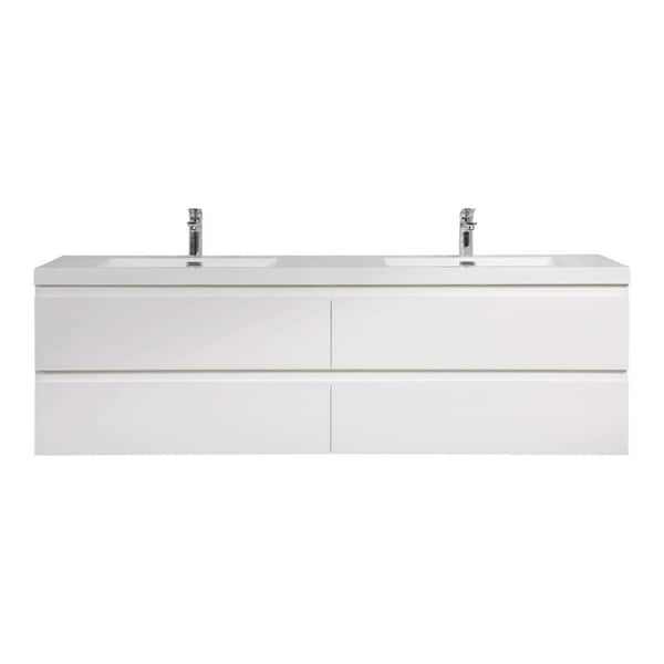 Boosicavelly 70.87 in. W Freestanding Bath Vanity in White with White Resin Top