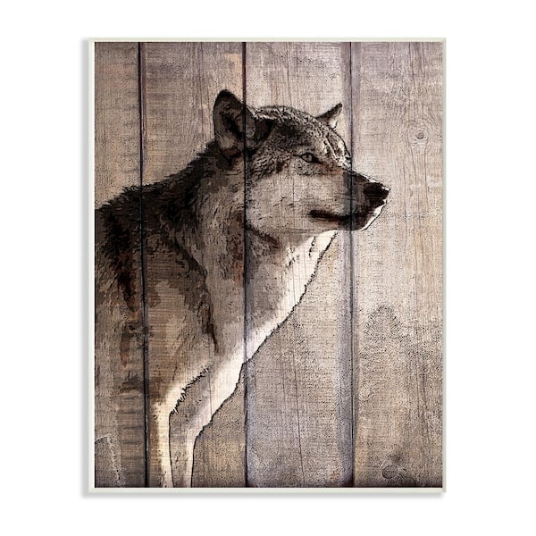 Stupell Industries 10 in. x 15 in. "Brown Wolf Planked Look Photography" by Kimberly Allen Wood Wall Art