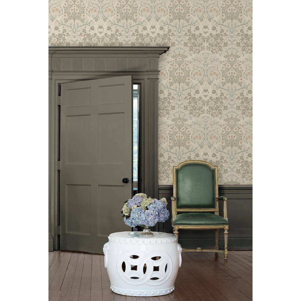 Victorian Garden Floral Pre-pasted Wallpaper in Lunar Rock & Clay
