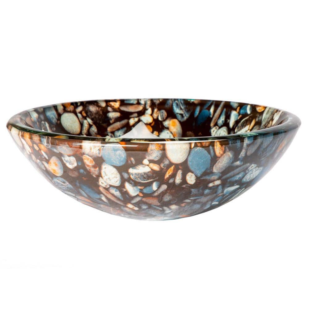 Natural Pebble Pattern Circular Glass Vessel Sink