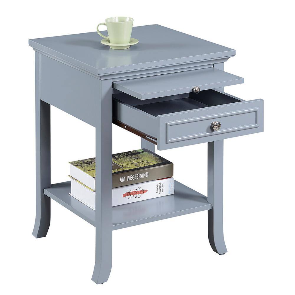 Heritage Gray Square Wood End Table with Storage and Pull-Out Shelf