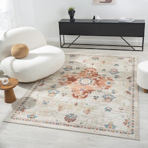 Iviana Ivory/Rust/Multicolor 3 ft. 11 in. x 6 ft. Contemporary Power-Loomed Medallion Rectangle Area Rug