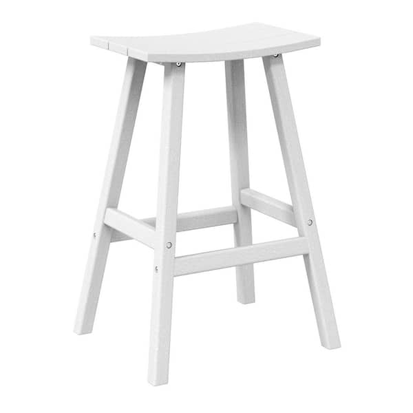 WESTIN OUTDOOR Franklin White 29 in. Poly HDPE Fade Resistant Outdoor Patio Saddle Seat Pub Height Bar Stool