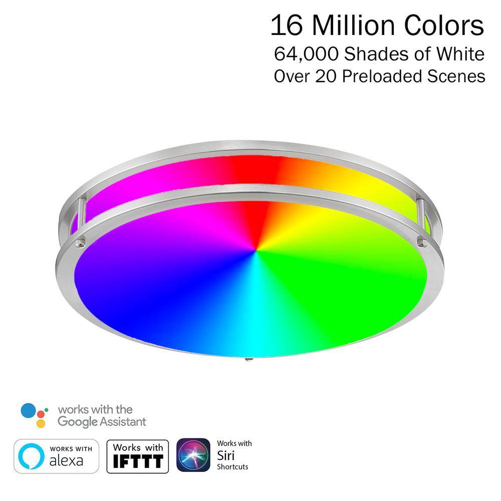 Brushed Nickel Dual-Ring LED Smart Ceiling Light with Color Control