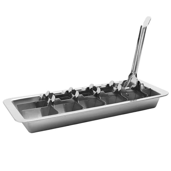 Silver Stainless Steel Large Cube Ice Tray with Release Lever for Kitchen and Bar Whiskey Cocktail Use