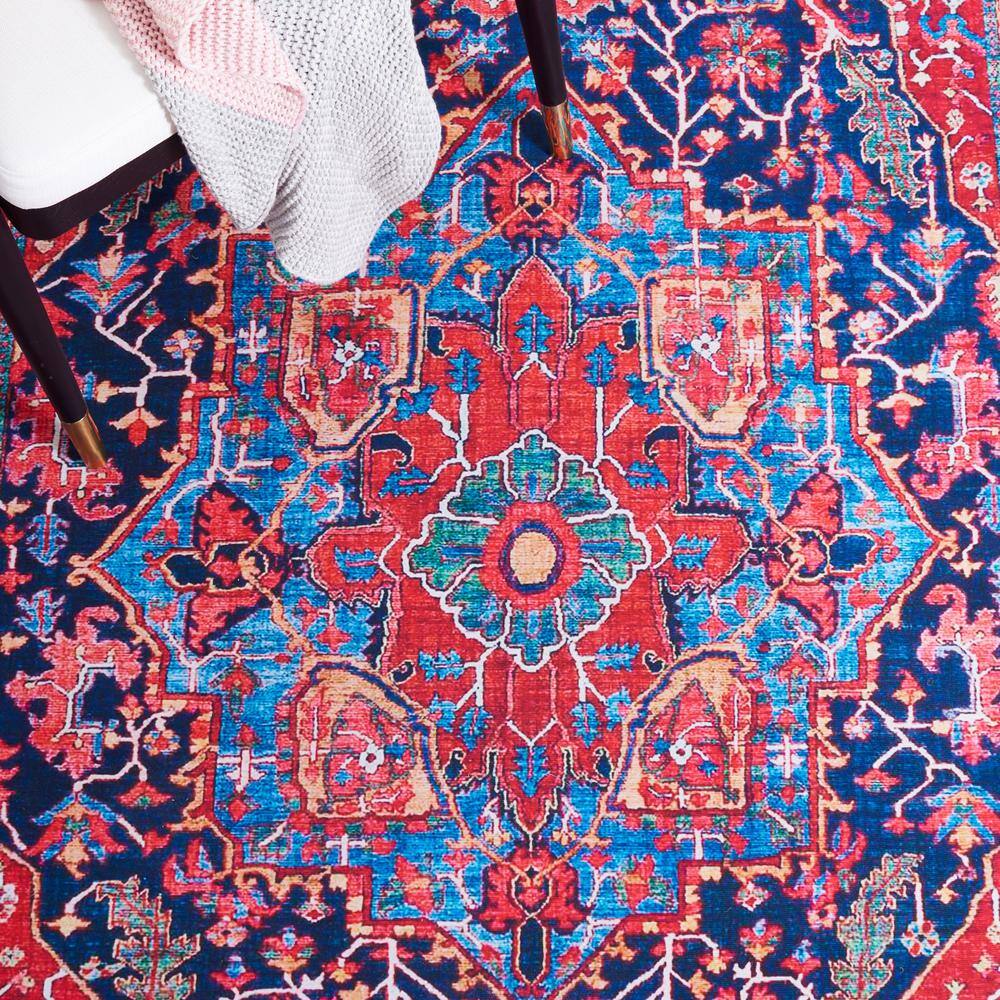 Elegant Red Synthetic 36" Rectangular Easy-Care Rug