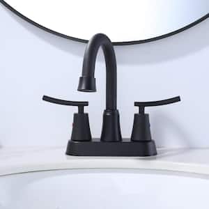 4 in. Double Handle Centerset Bathroom Sink Faucet with Pop Up Drain in Black