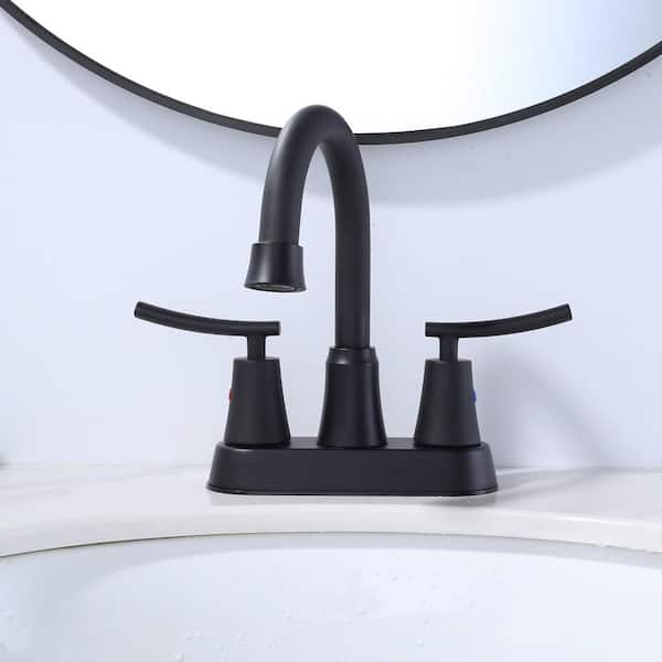4 in. Double Handle Centerset Bathroom Sink Faucet with Pop Up Drain in Black