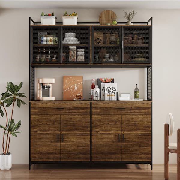 FUFU&GAGA Coffee Brown Wood 63 in. W Kitchen Buffet FUFU&GAGA Coffee Brown Wood 63 in. W Kitchen Buffet