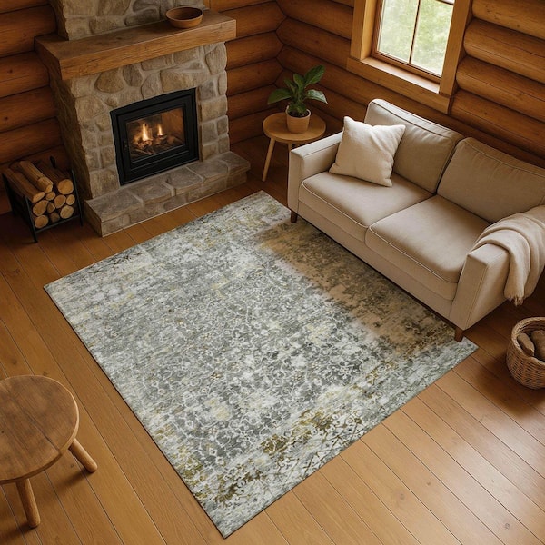 Mayfield Premium Machine Washable Abstract AMF1752 Taupe 10 ft. x 14 ft. Area Rug