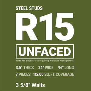 R-15 Unfaced Fiberglass Insulation Batt 24 in. x 96 in.