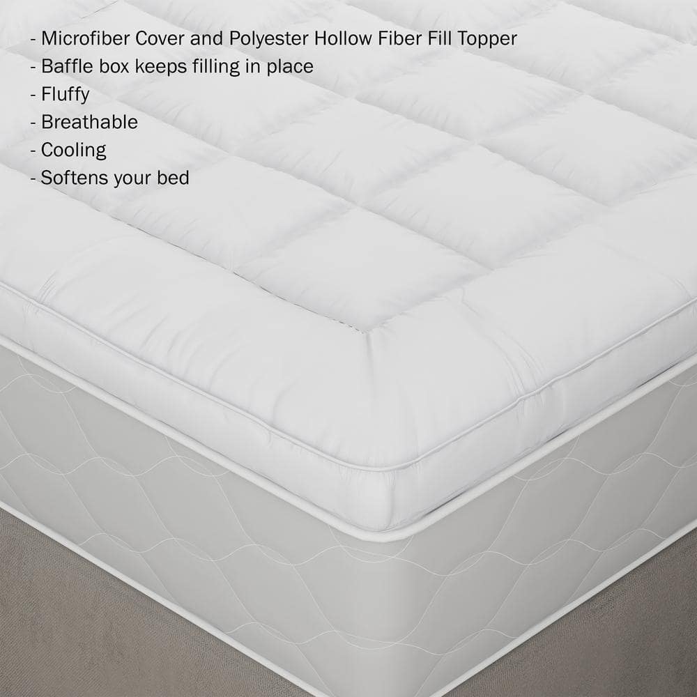 Twin Size White Down Alternative Mattress Topper with Microfiber Cover