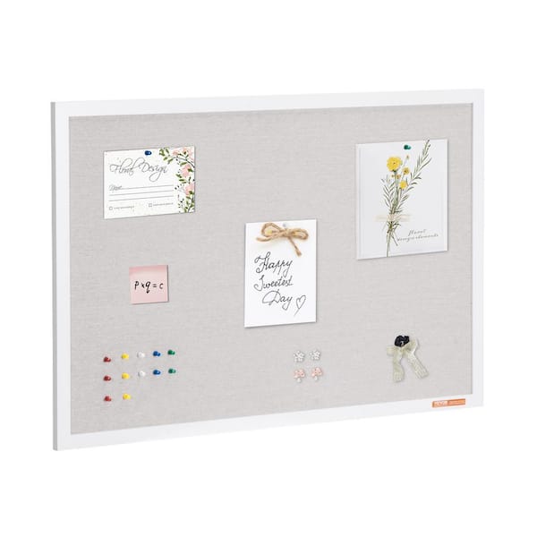 36 in. L x 24 in. W White Cork Board with Linen Surface - Stylish Wall-Mounted Bulletin Board for Home, School, Office