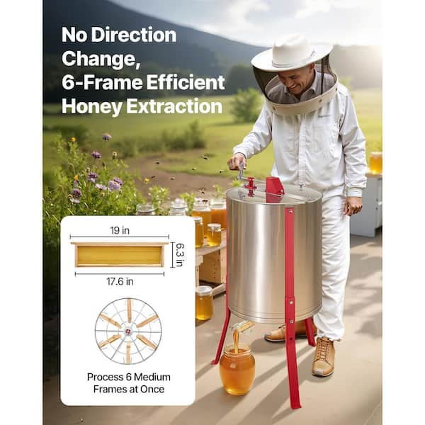 SKYSHALO 6 Frame Manual Honey Extractor Stainless Steel Honeycomb
