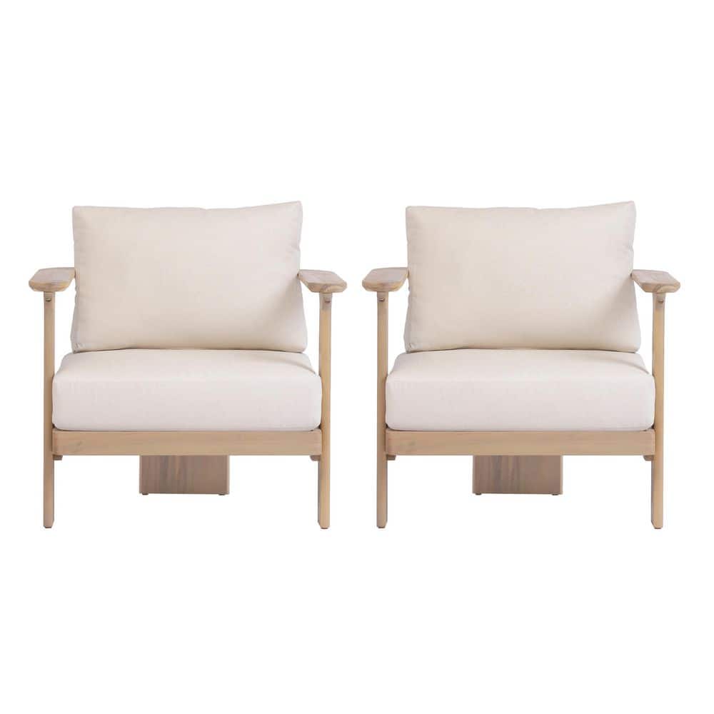 Brown Solid Acacia Wood Outdoor Patio Lounge Chair with Beige Cushion (2-Pack) price history on PriceWatchPro