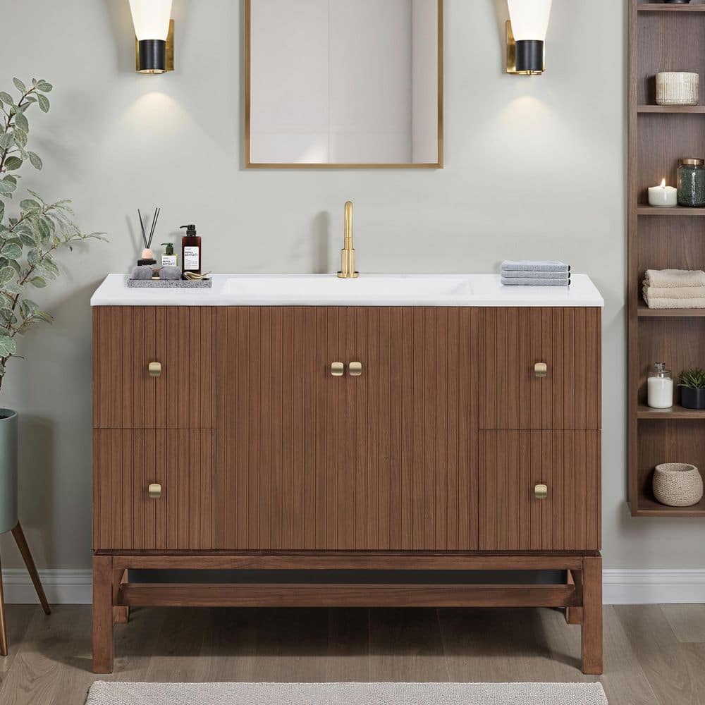 Avanity Kenzo 47.2 in. Single Sink Walnut Bath Vanity with White