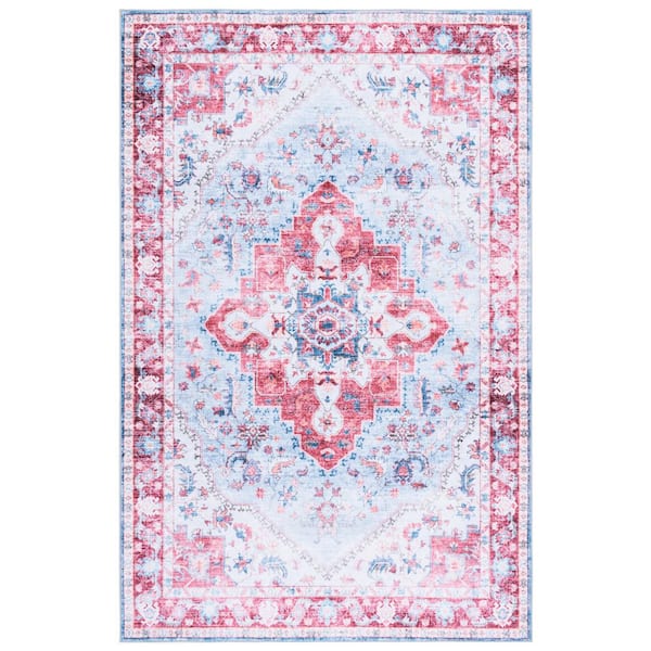 Martha Stewart Washable Red/Blue 4 ft. x 6 ft. Machine Washable Medallion Floral Area Rug
