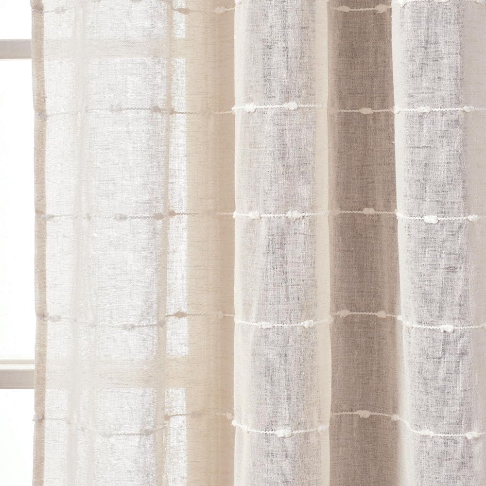 Beige Polyester Sheer Voile Curtains with Popcorn Stitch