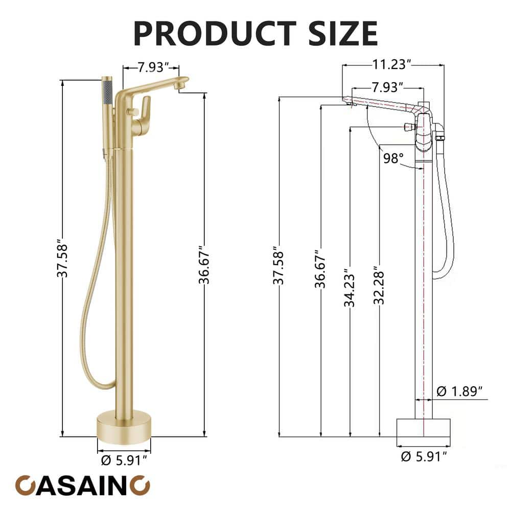 Brushed Gold Freestanding Bathtub Faucet with Handshower