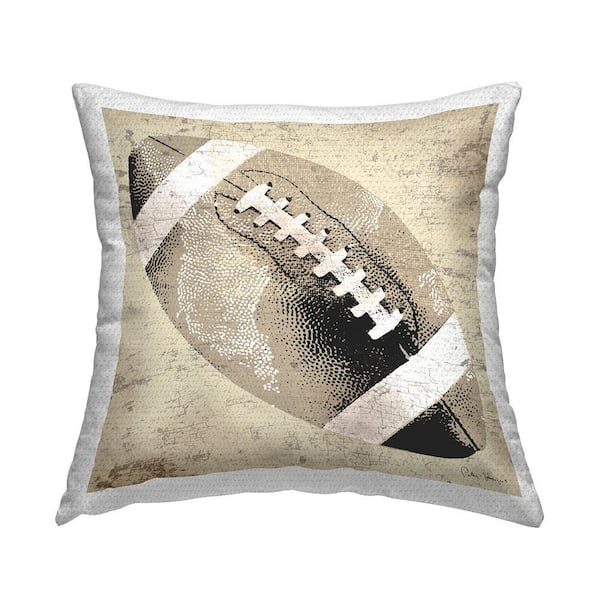 Beige Vintage Football Beige Square Outdoor Throw Pillow