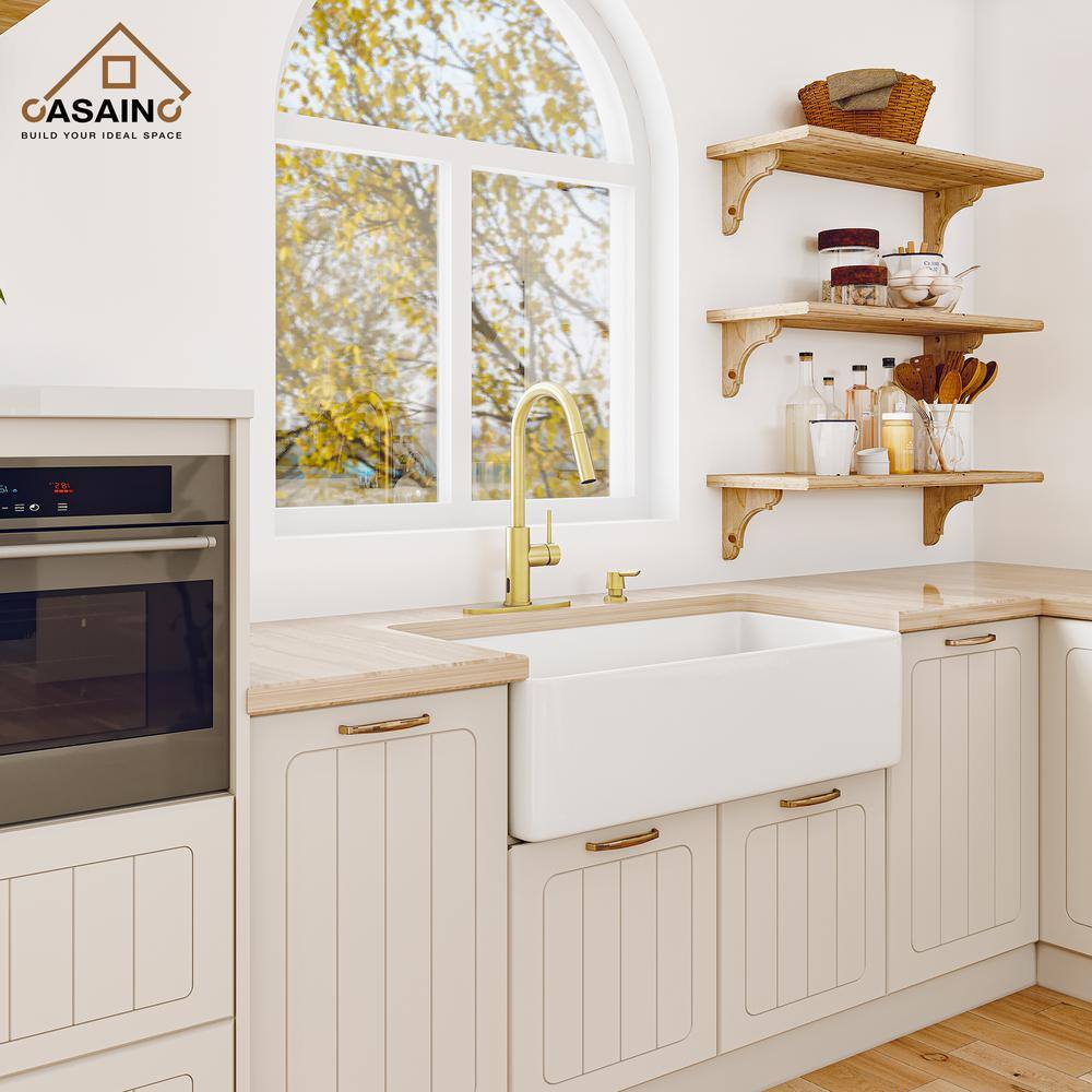 Brushed Gold Stainless Steel Pull-Down Kitchen Faucet with Infrared Sensor