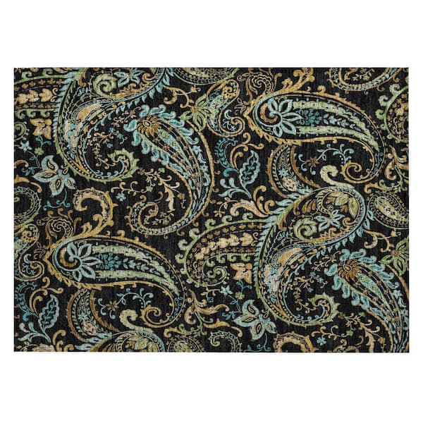 HomeRoots Black and Gold 2 ft. x 3 ft. Woven Paisley Polyester Rectangle Indoor/Outdoor Area Rug