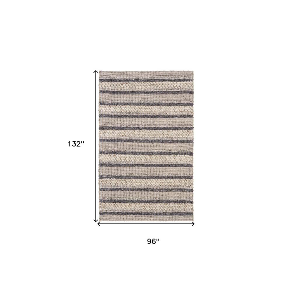 Handmade Gray and Beige Wool Striped Area Rug 3'6" x 5'6"
