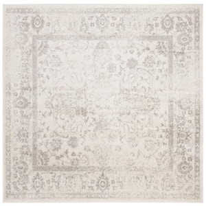 Adirondack Ivory/Silver 7 ft. x 7 ft. Square Distressed Border Area Rug