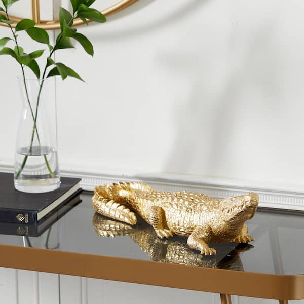 Litton Lane 5 in. x 4 in. Gold Polystone Crocodile Sculpture