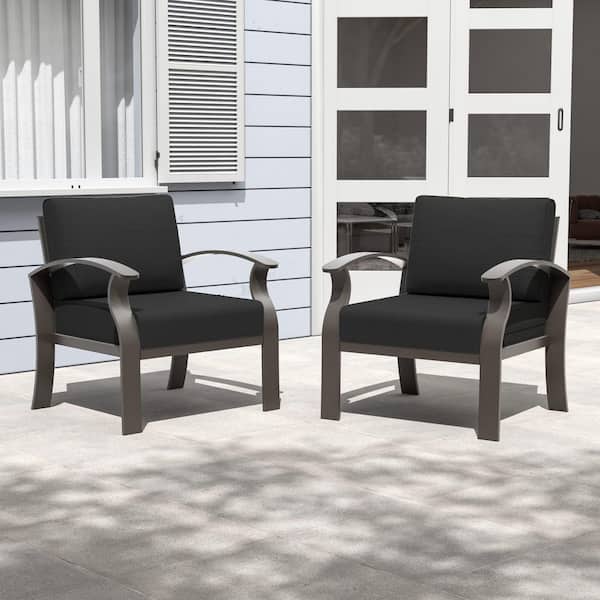 2 Aluminum Single Patio Couch with Black Cushions