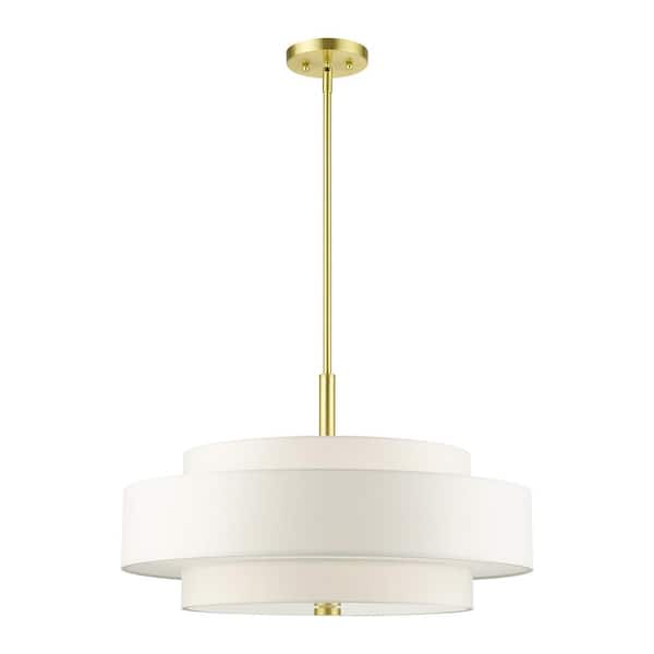 AVIANCE LIGHTING Mercury 5-Light Satin Brass Drum Pendant with Fabric Shade