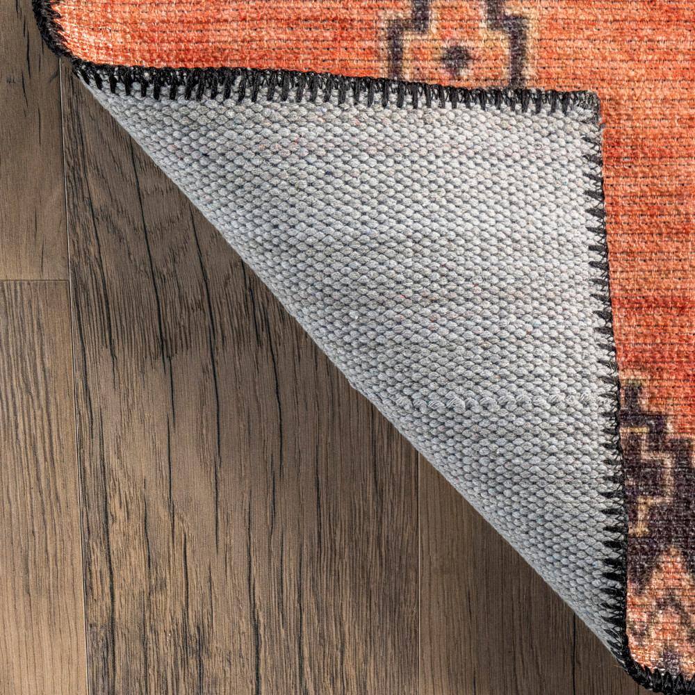 Quincy Red Geometric Cotton-Blend Washable Area Rug