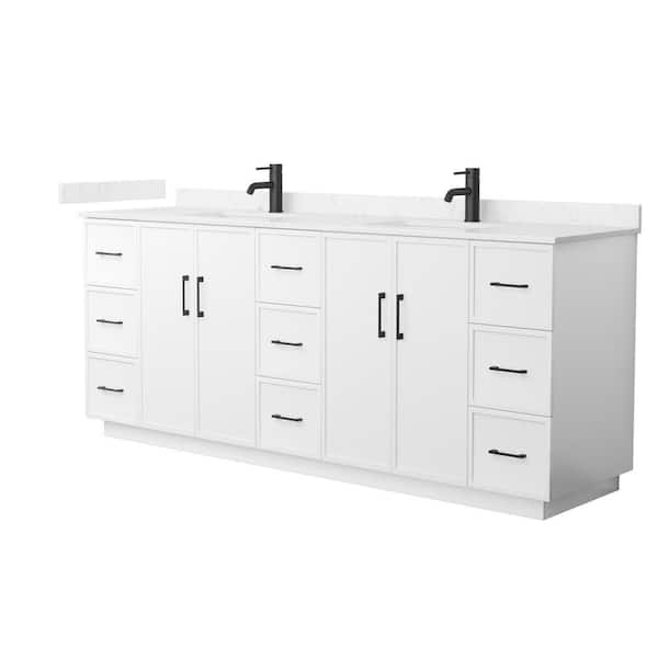 Wyndham Collection Elan TK 84 in. Double Freestanding White Bath Vanity with Carrara Cultured Marble Top (Assembled)