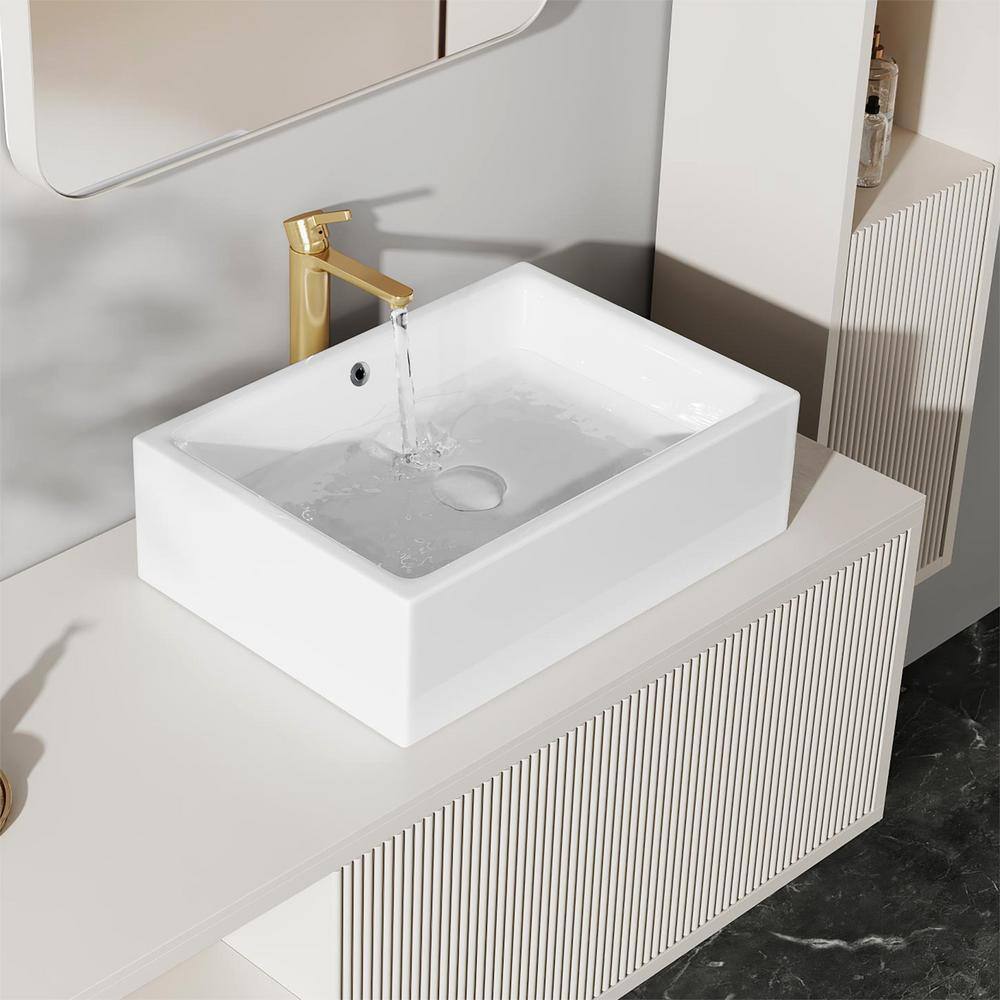 Dublin 20" x 15" White Ceramic Rectangular Vessel Sink with Overflow