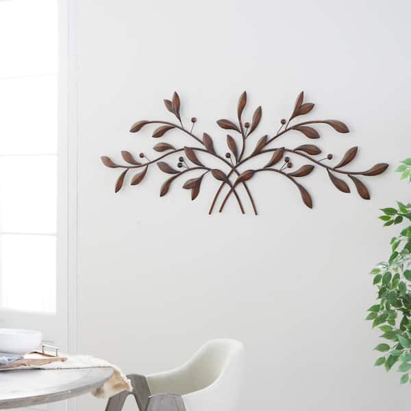 Litton Lane 60 in. x 22 in. Metal Brown Leaf Wall Decor