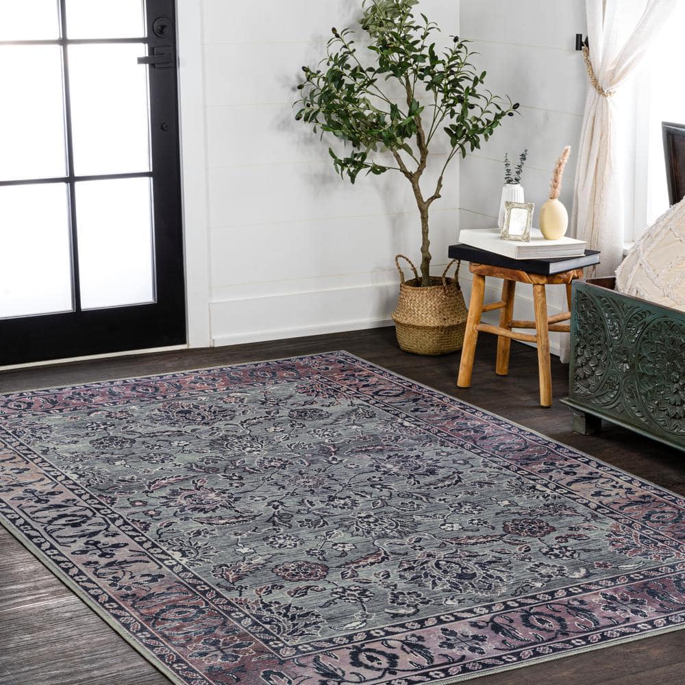 Victoria Ornate Persian Washable Gray and Purple 8x10 Area Rug
