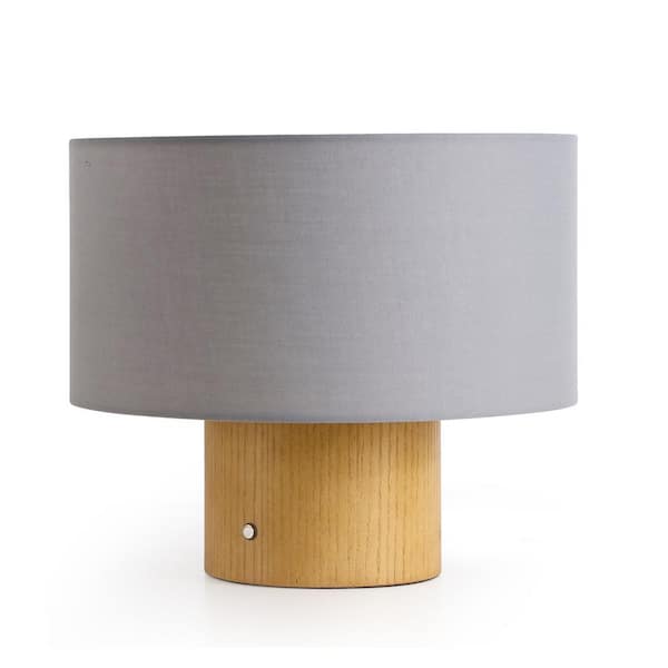 bessten Hera 10 in. Gray Industrial Task and Reading Desk Lamp with Wooden Base and Velvet Shade