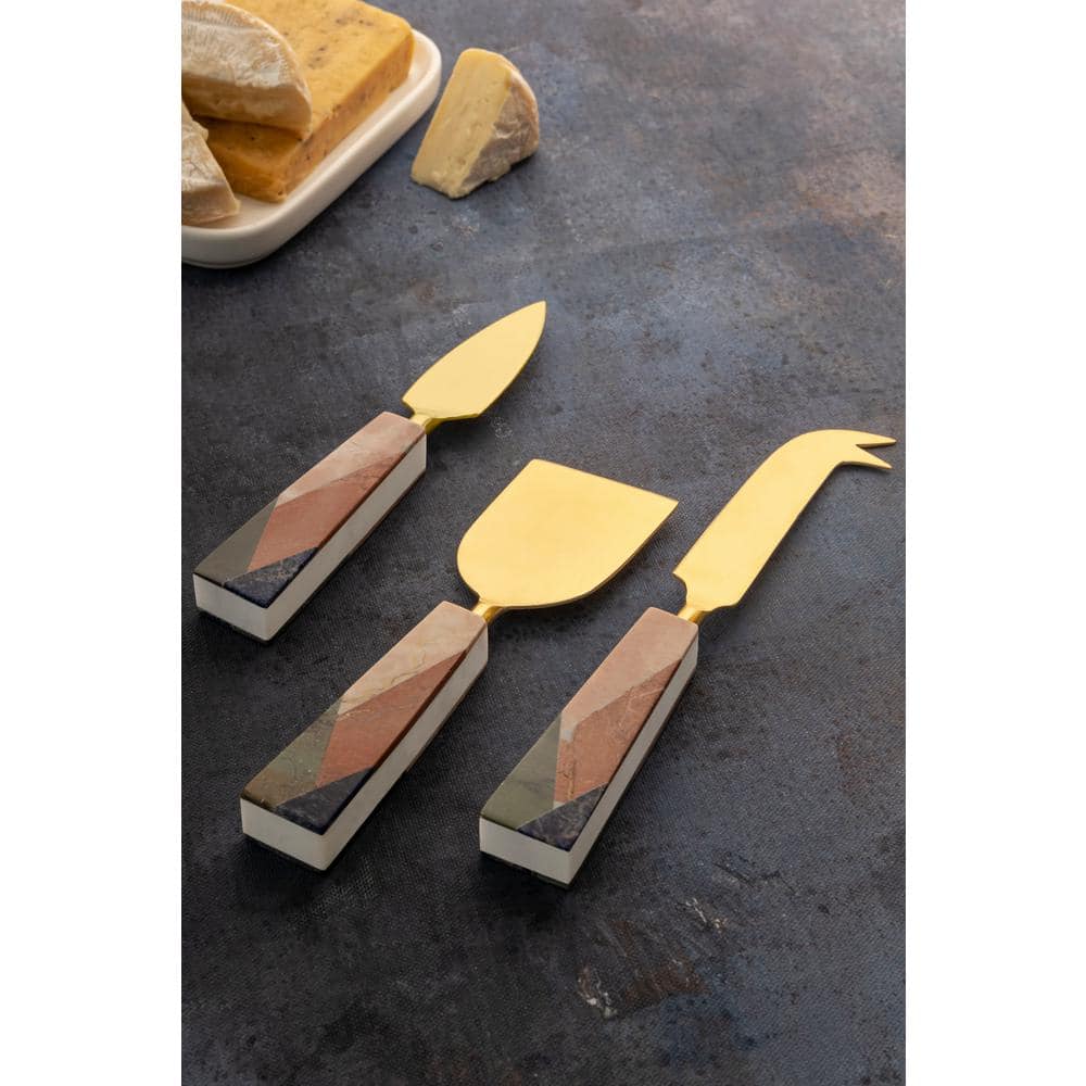 Creative Home Natural Off-White Marble Set of 4 Pieces Multipurpose Cheese Knife, Cutter, Spreader