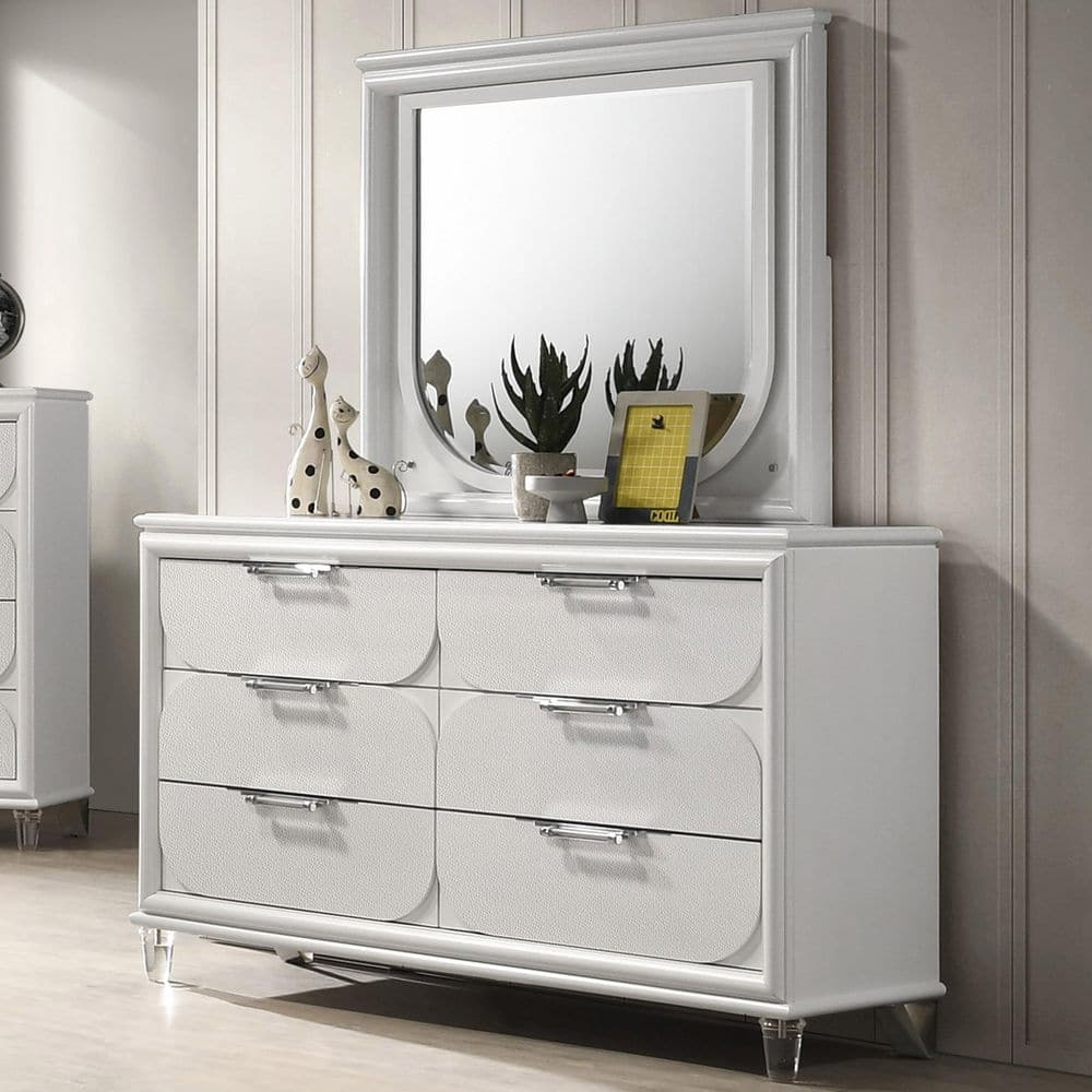 white dresser with grey drawers Origins by Alpine Saige Dresser
